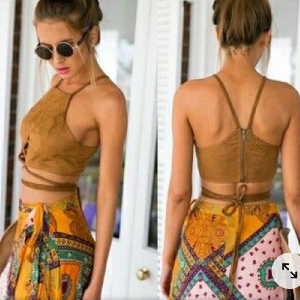 Faux Suede Racer Back Top